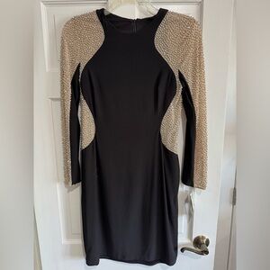 Xscape Black and Gold Long Sleeve Dress